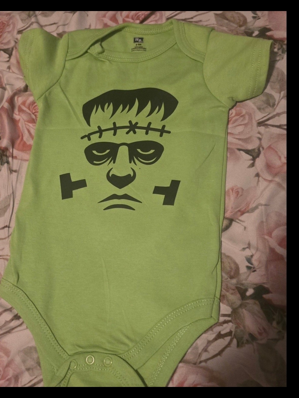The Honest Company Lime Green Baby Bodysuit with Frankenstein Graphic